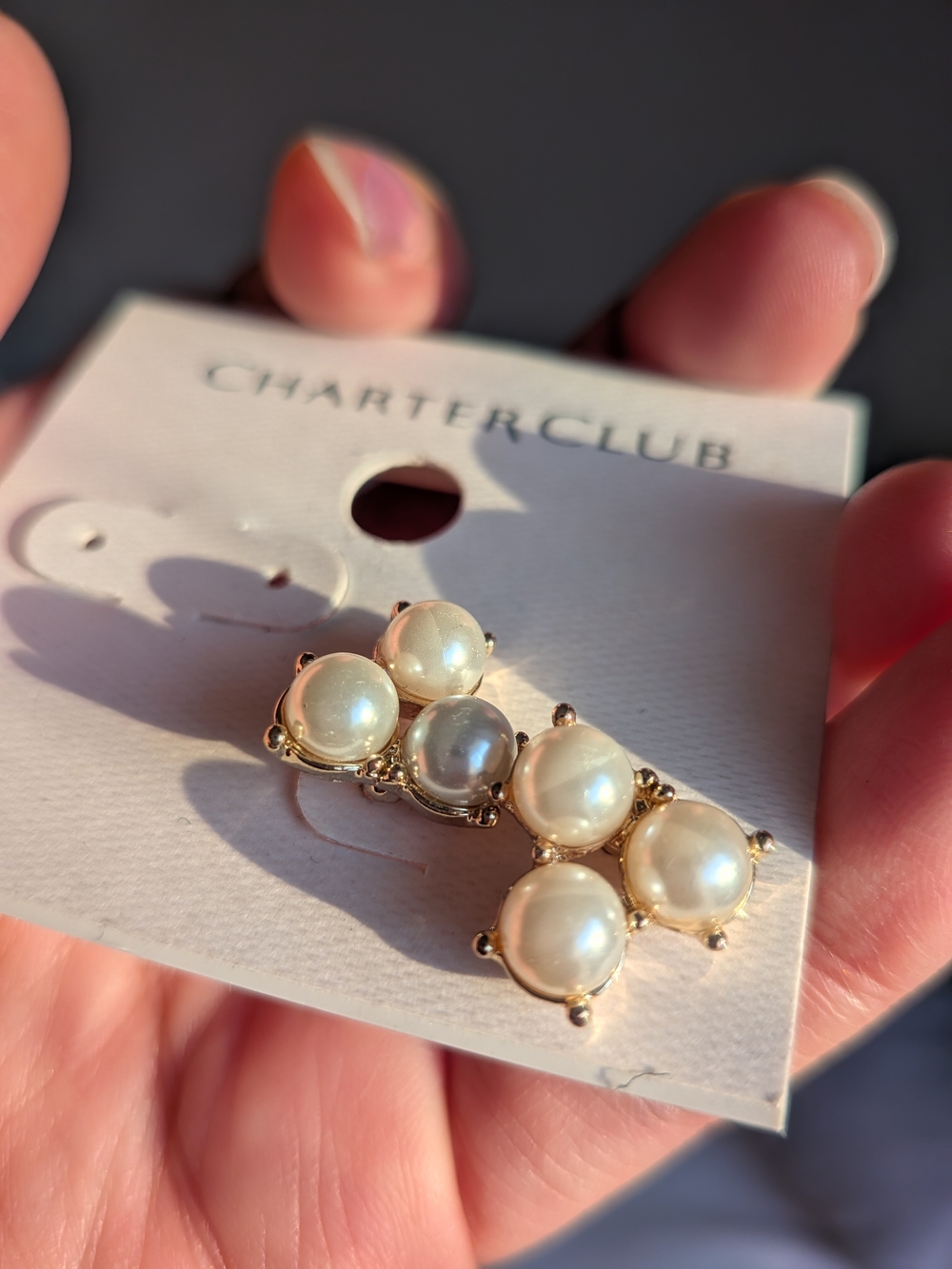 Charter Club Gold Faux Pearl Cluster Earrings - Ivory Pearls